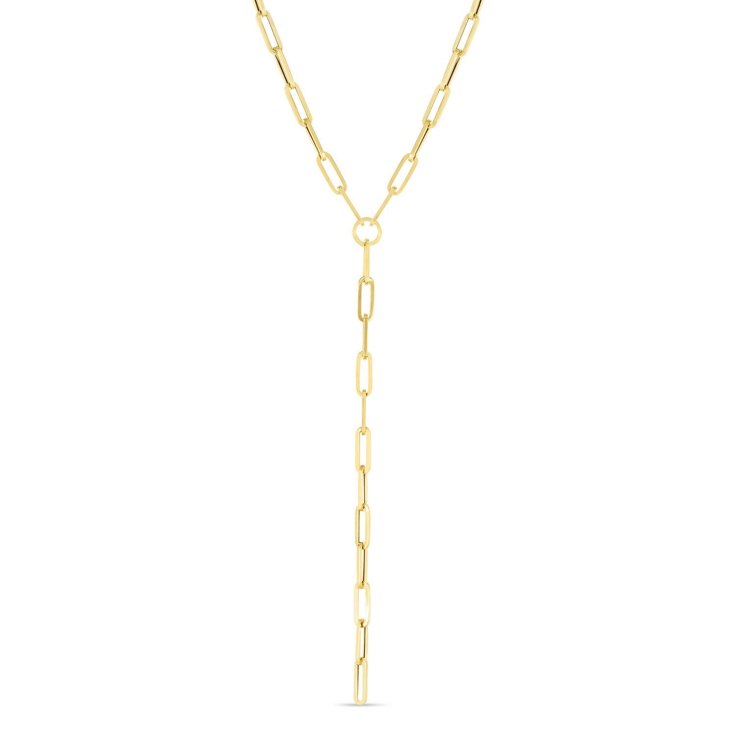 14k Yellow Gold Paperclip Chain Lariat Necklace