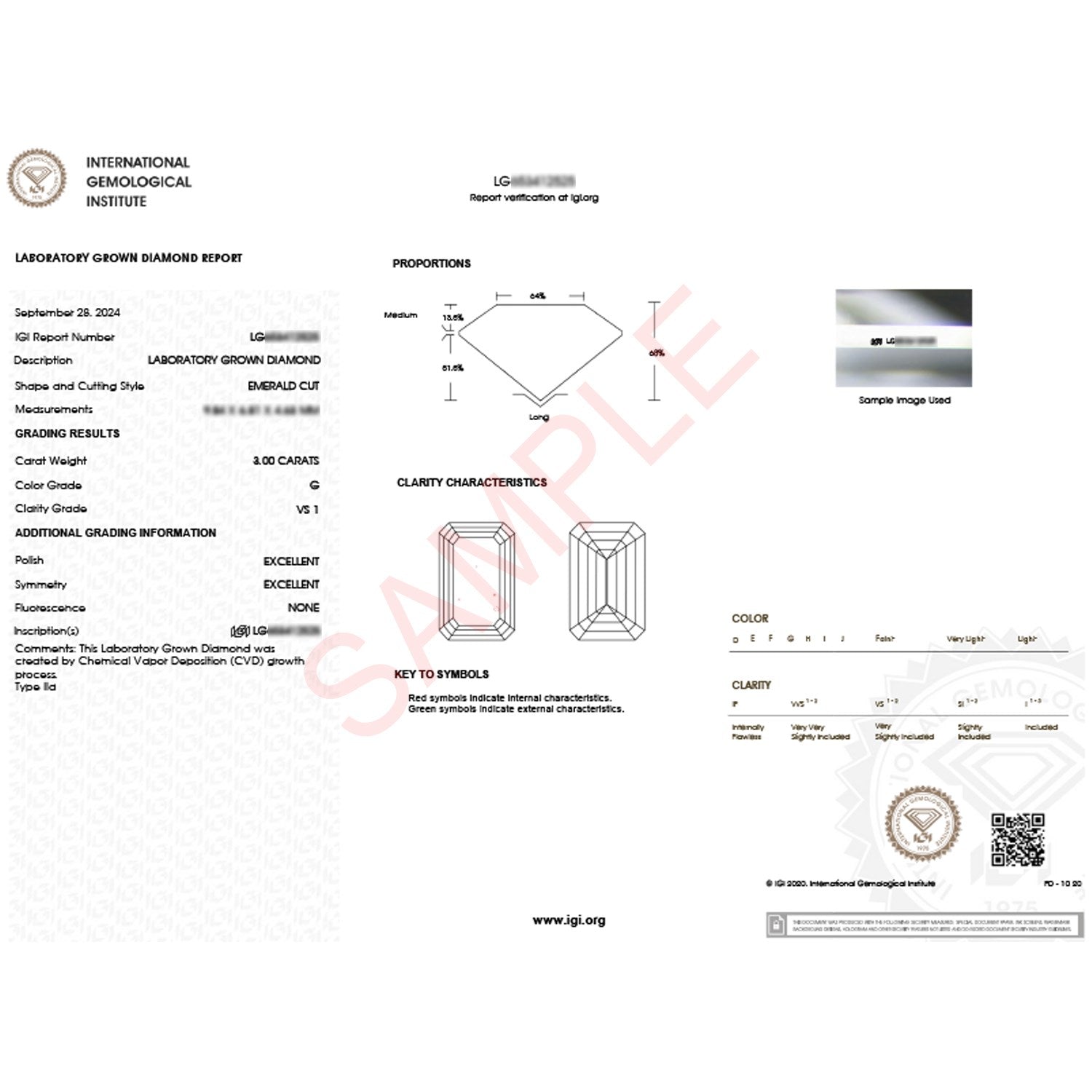 3 Carat Emerald Lab Grown IGI G/VS1 Diamond Solitaire Ring in 14K White Gold