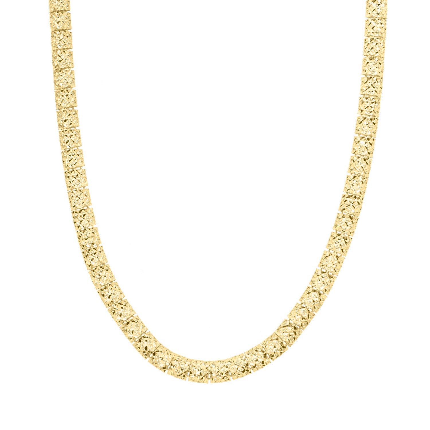 10K Yellow Gold Diamond Cut Square Link Necklace