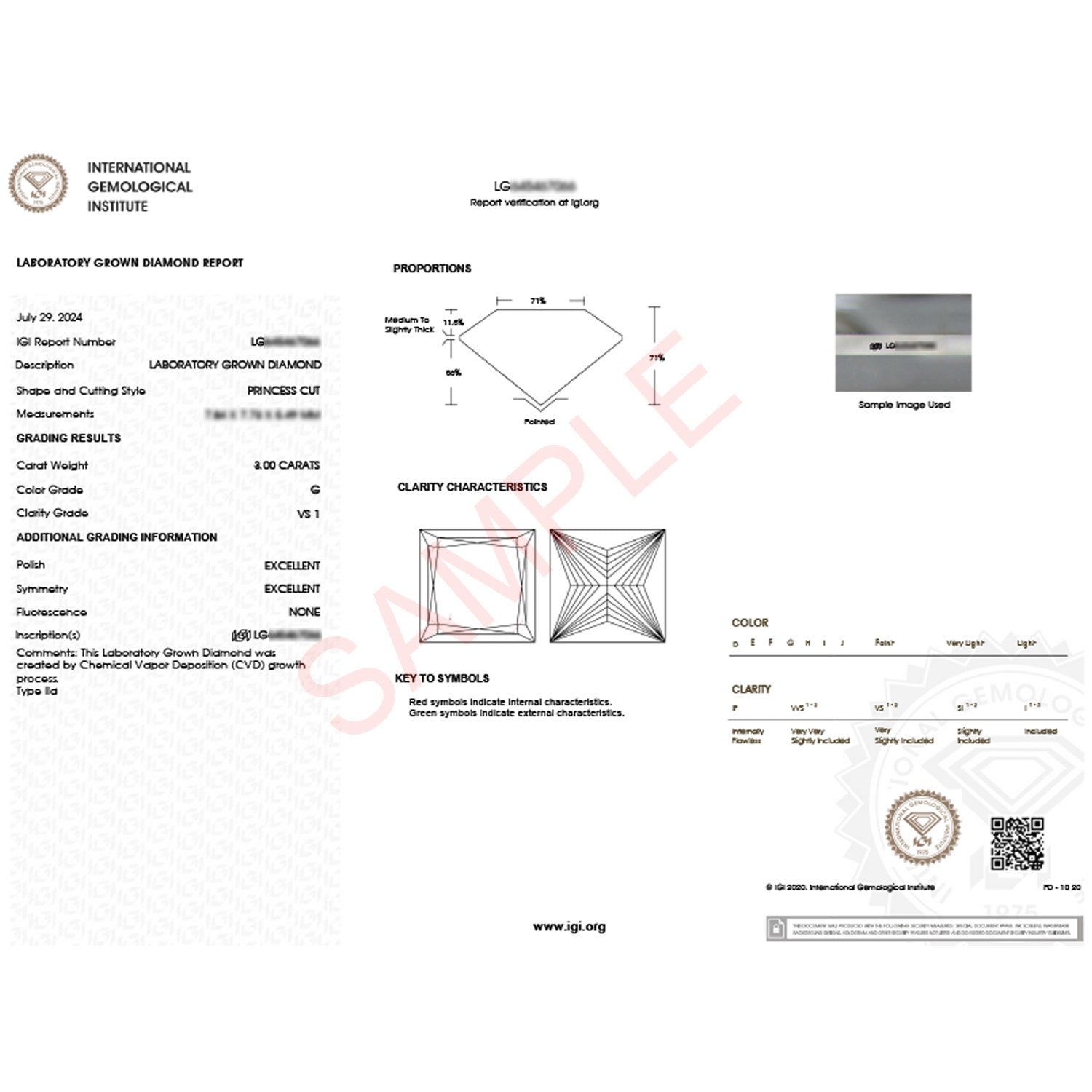 3 Carat Princess Lab Grown IGI G/VS1 Diamond Solitaire Ring in 14K White Gold