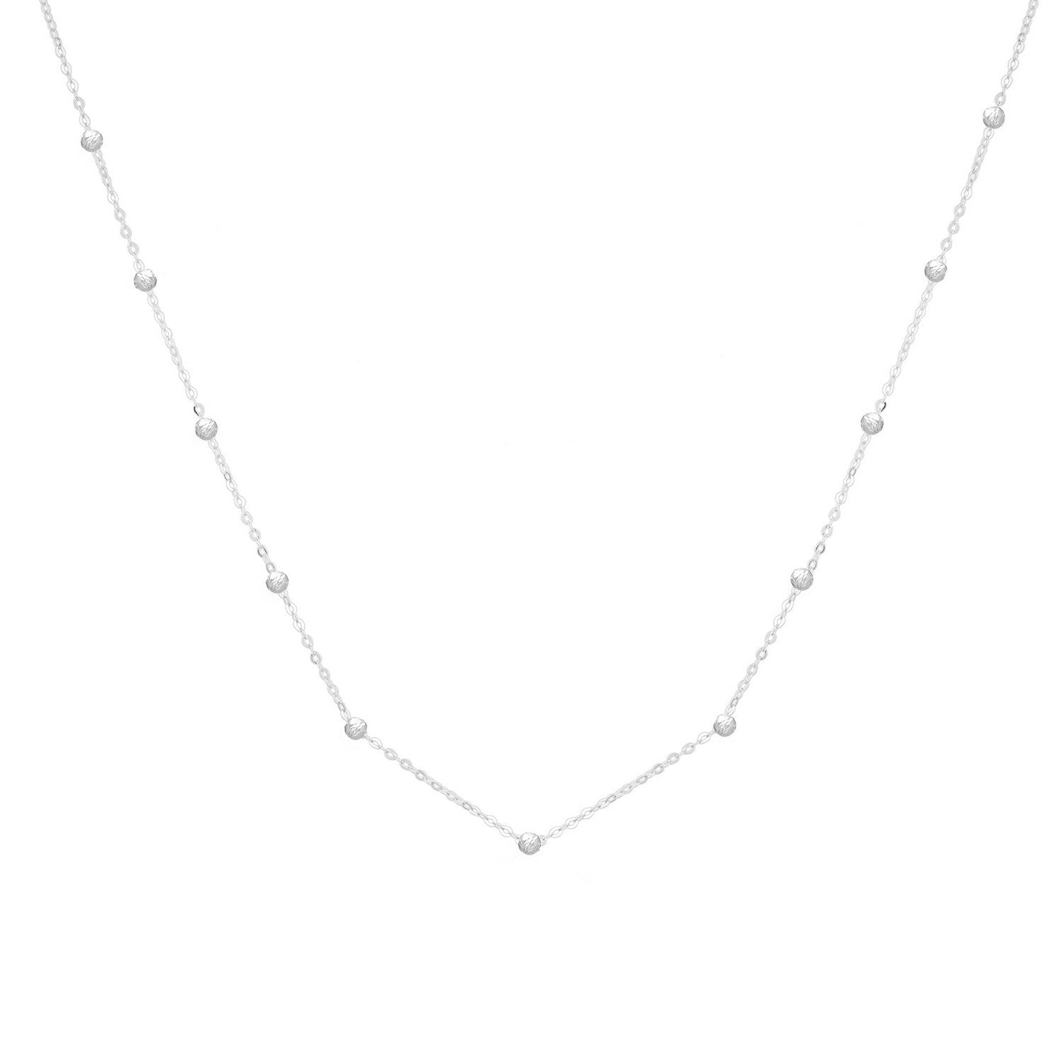 14K White Gold Saturn Bead Chain Necklace