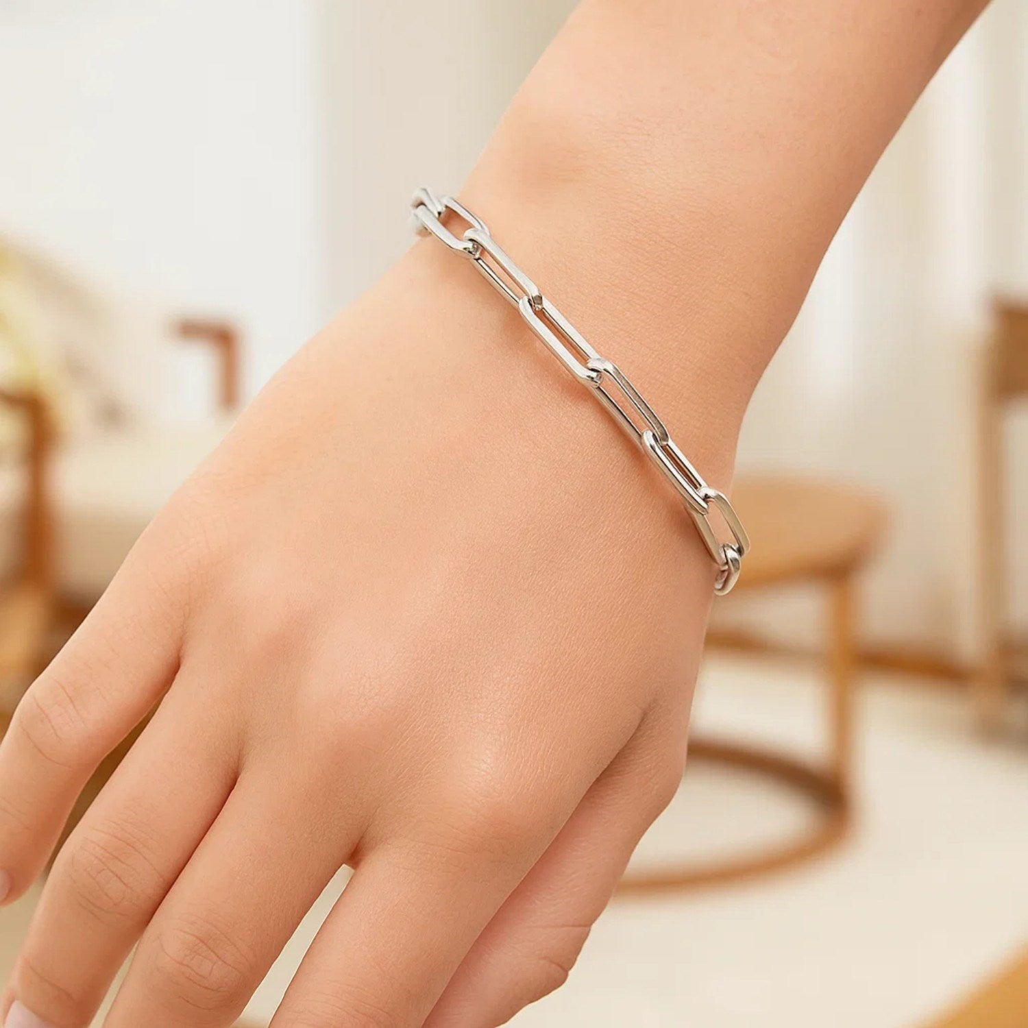 14K White Gold Extra Wide Paperclip Chain Bracelet (6.10 mm)