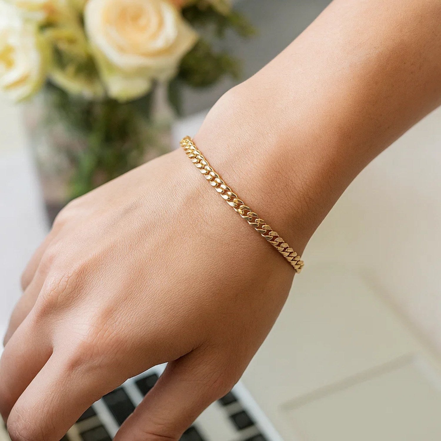 14k Yellow Gold Classic Miami Cuban Solid Bracelet (3.20 mm)