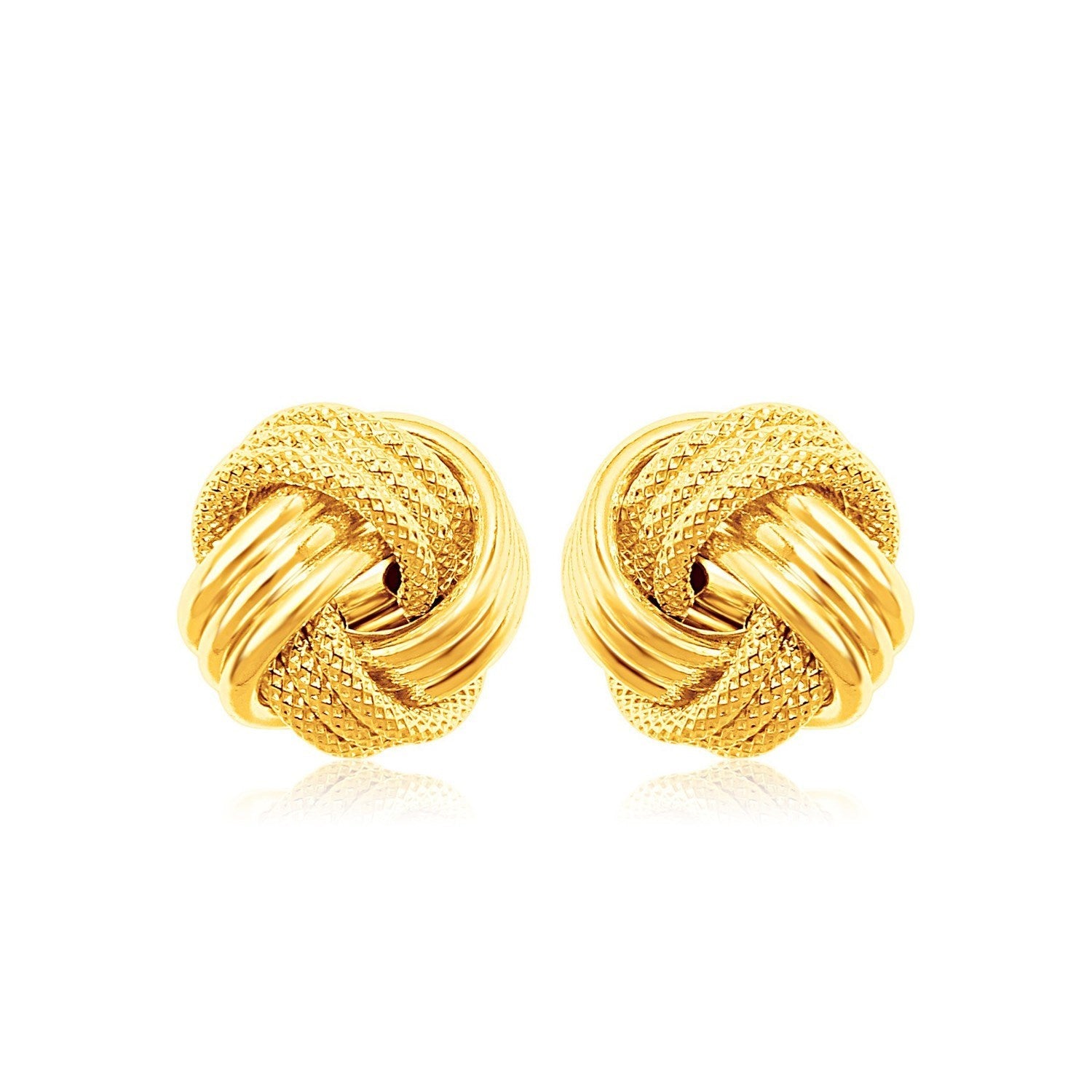 10k Yellow Gold Love Knot with Ridge Texture Earrings