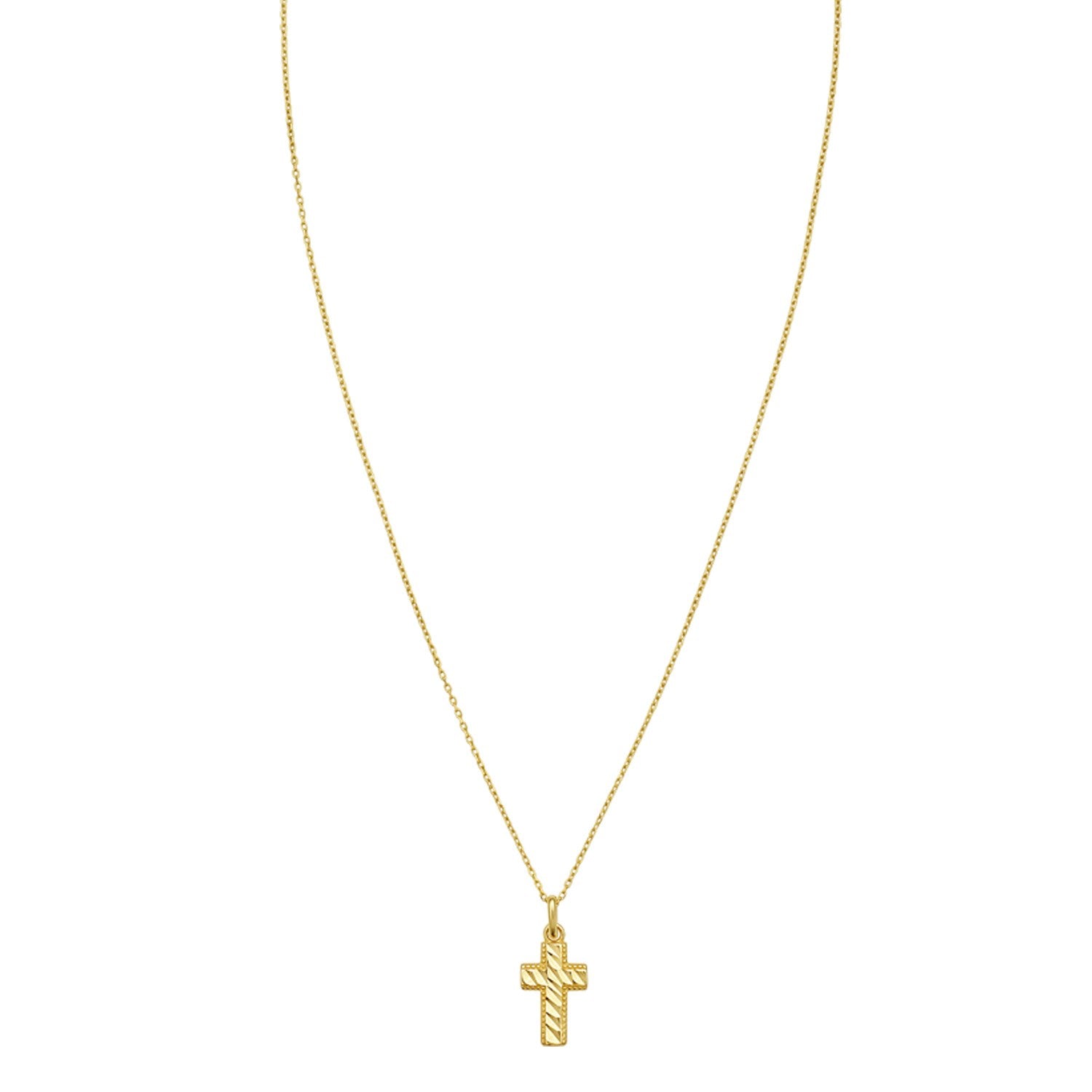 14K Yellow Gold Diamond Cut Cross Necklace