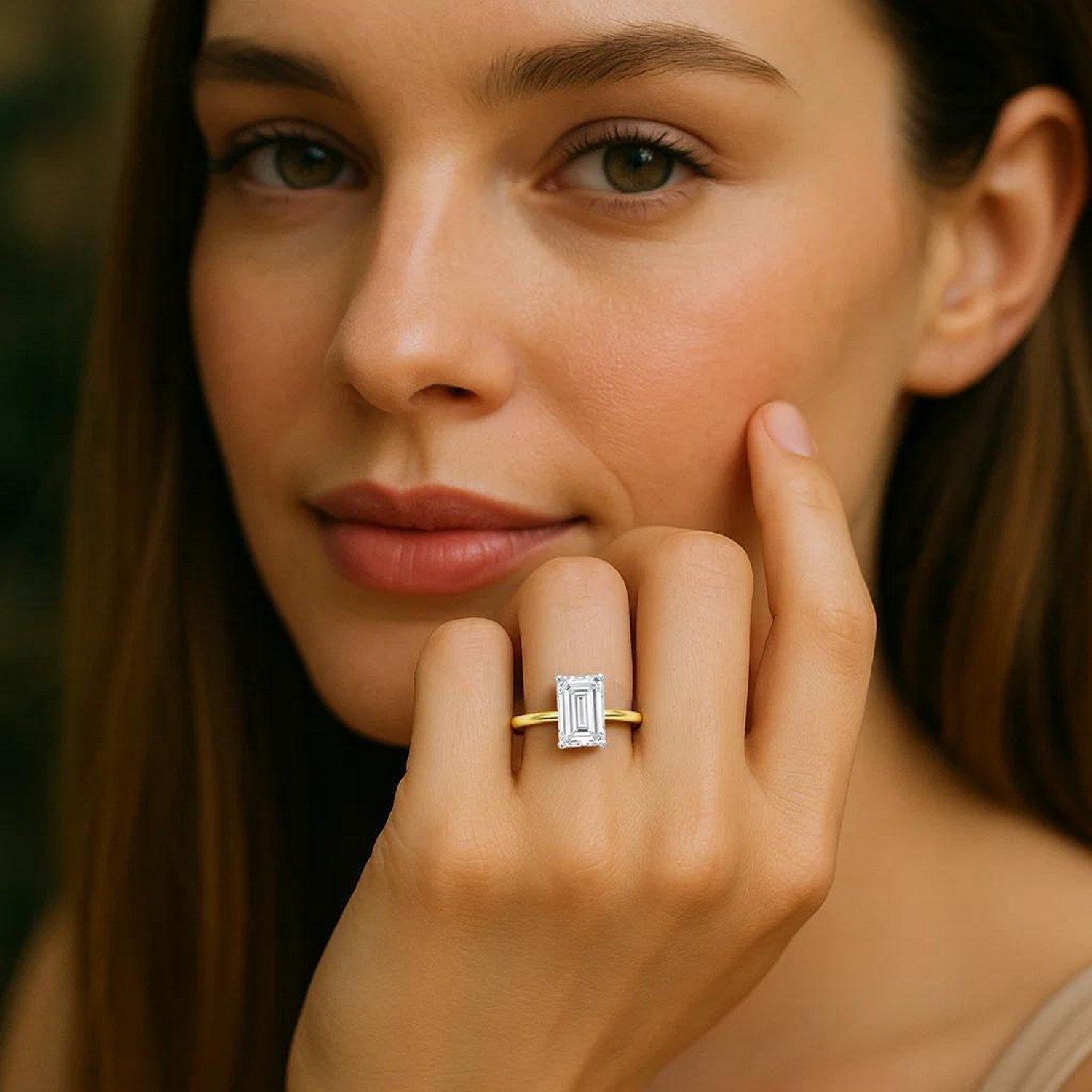 5 Carat Emerald Lab Grown IGI G/VS1 Diamond Solitaire Ring in 14K Yellow Gold