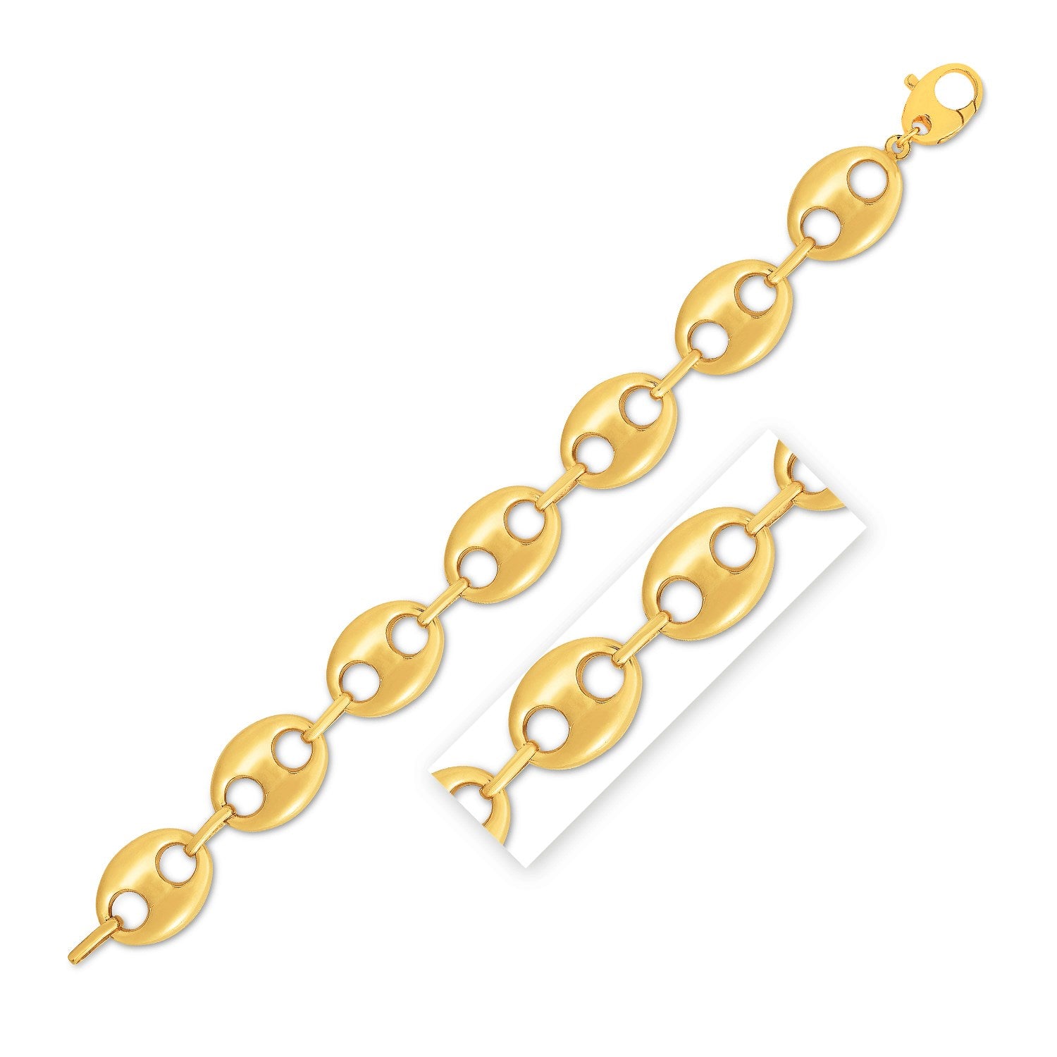 14k Yellow Gold High Polish Lite Puffed Mariner Link Bracelet (16.00 mm)