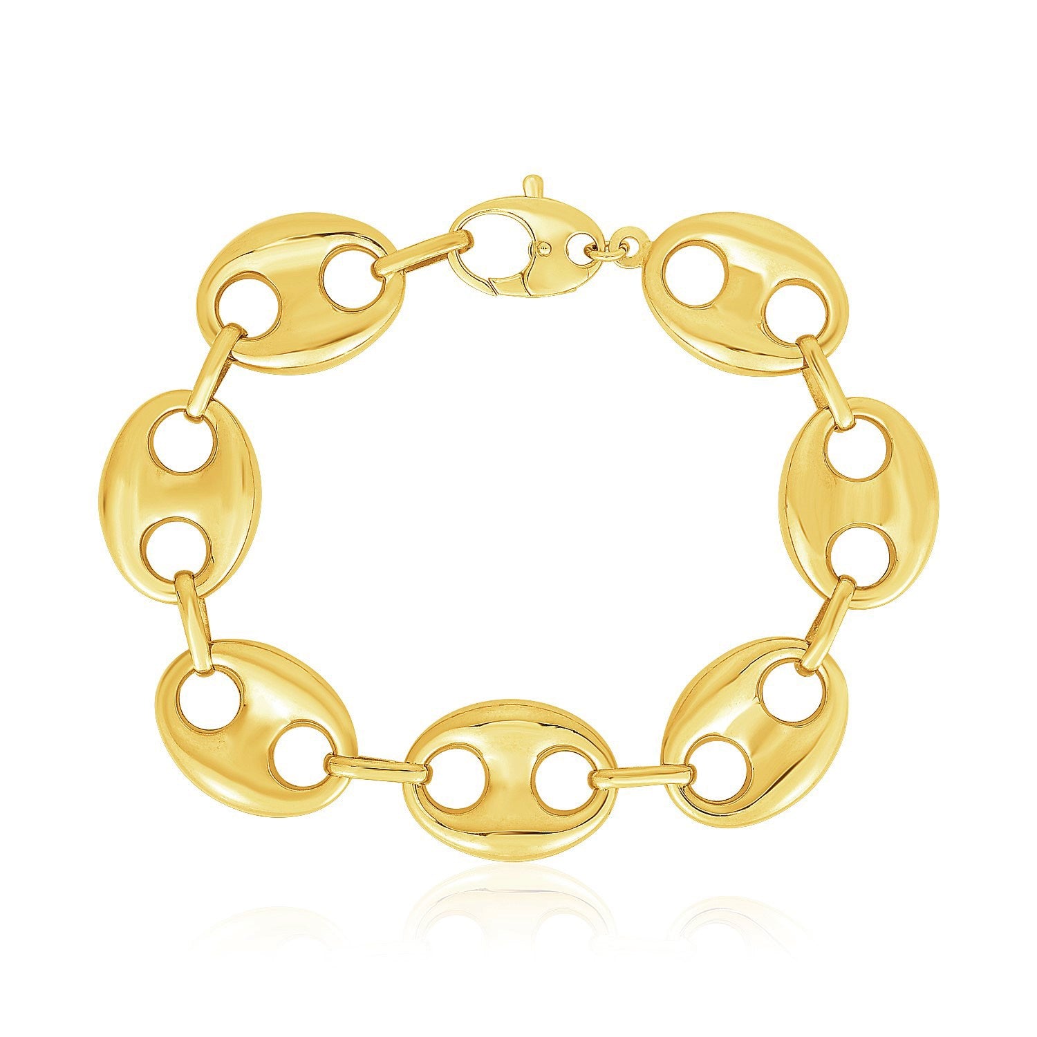 14k Yellow Gold High Polish Lite Puffed Mariner Link Bracelet (16.00 mm)