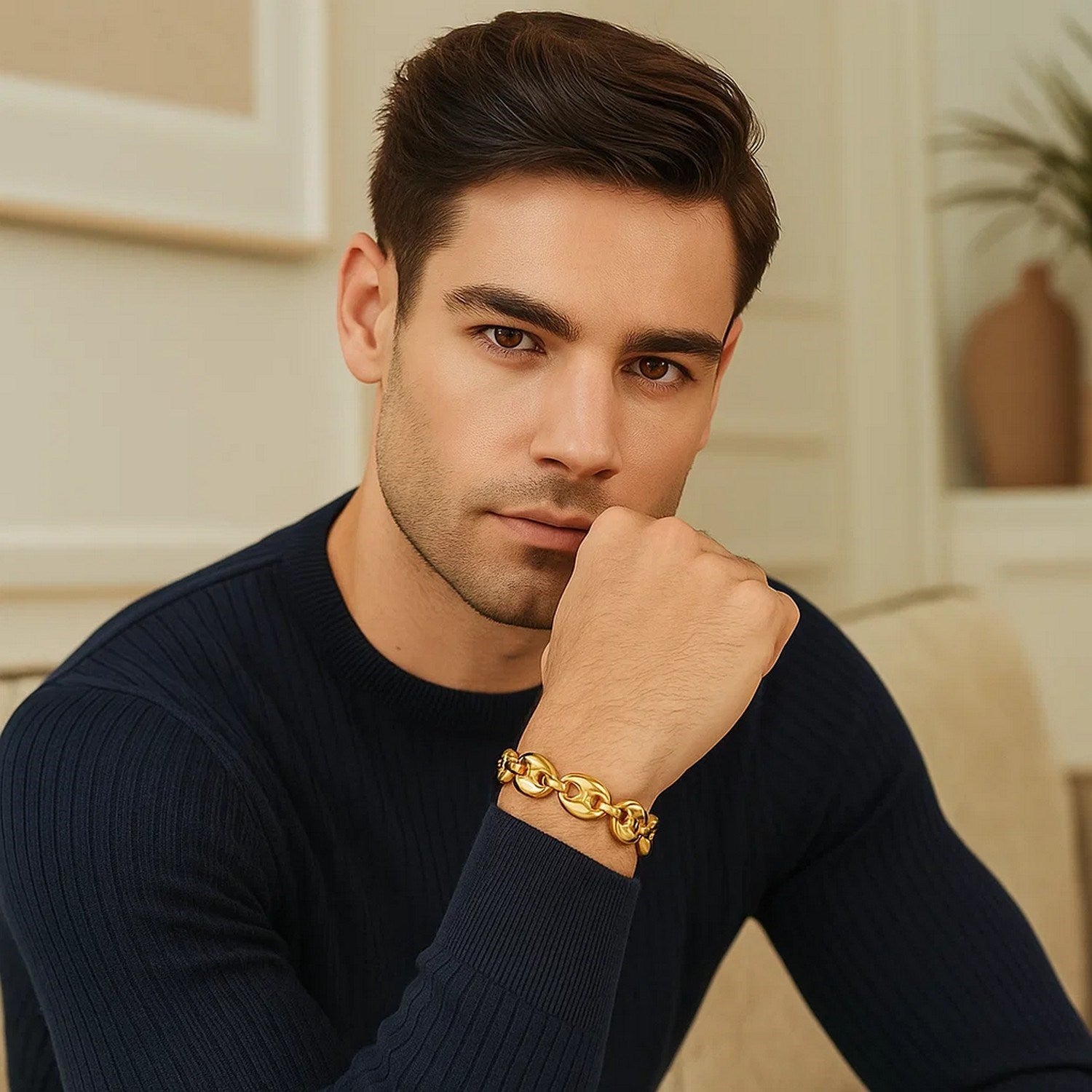 14k Yellow Gold High Polish Lite Puffed Mariner Link Bracelet (16.00 mm)