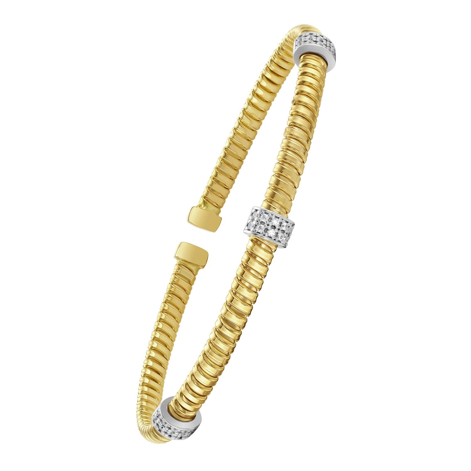 14K Yellow Gold Diamond Triple Station Tubogas Cuff