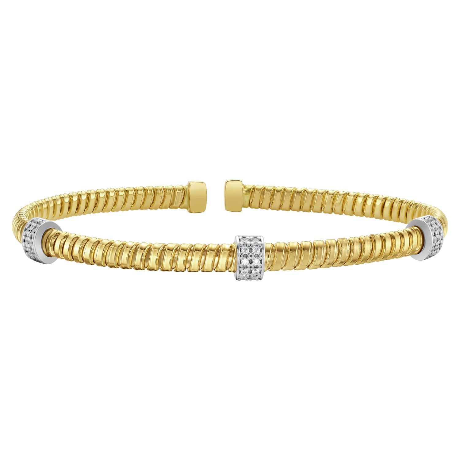 14K Yellow Gold Diamond Triple Station Tubogas Cuff