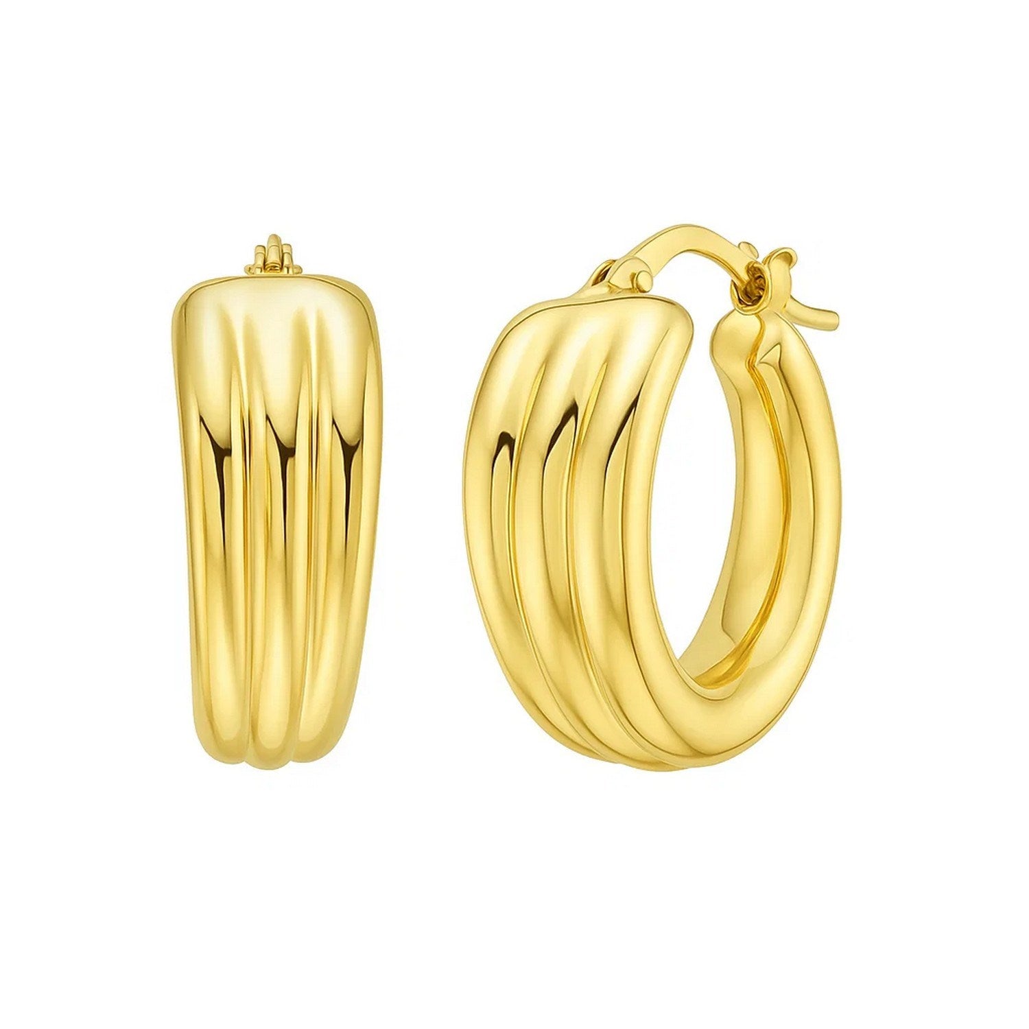 14K Yellow Gold 3 Row Graduated Hoop Earrings