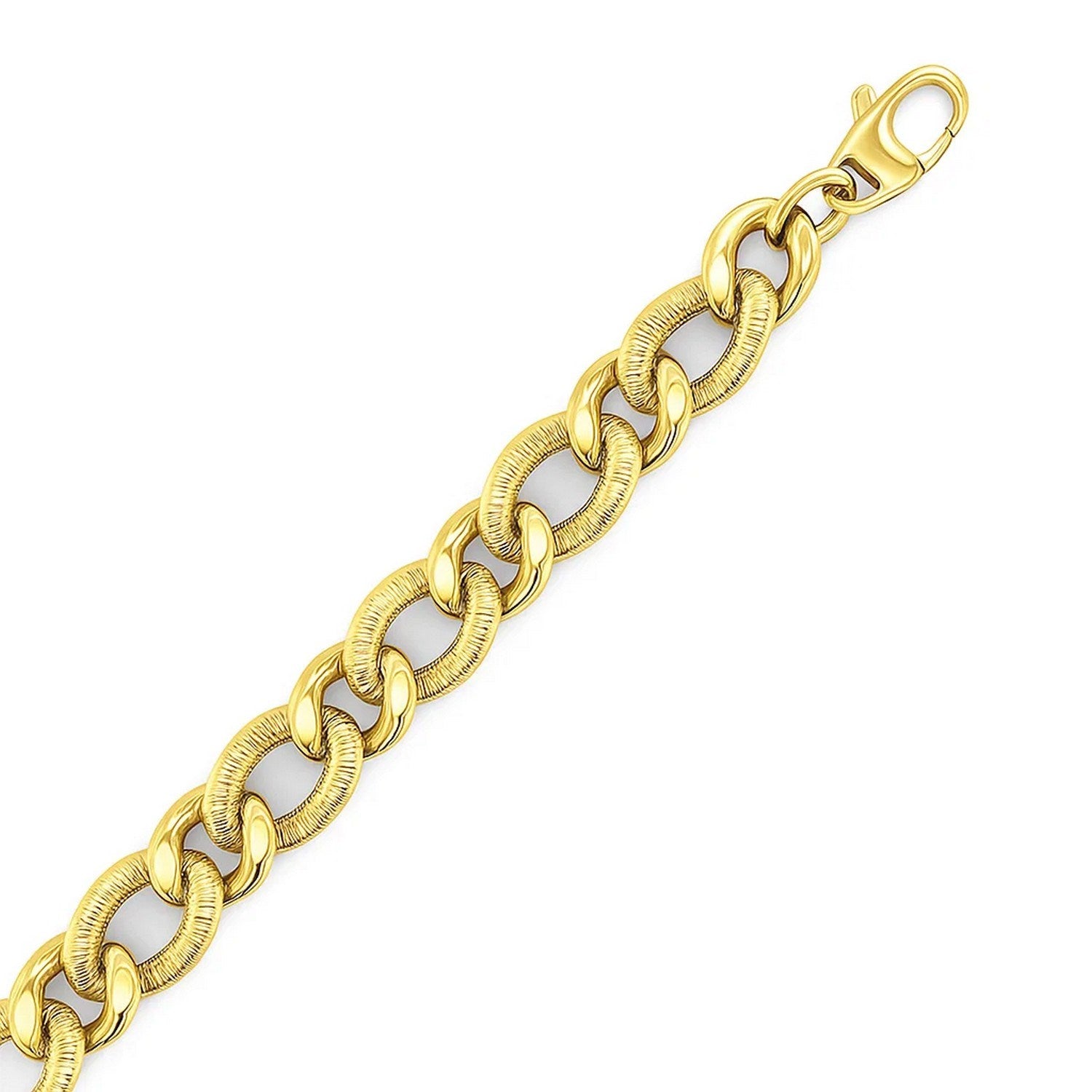 14k Yellow Gold Curb Chain Design with Diamond Cuts Bracelet (8.80 mm)