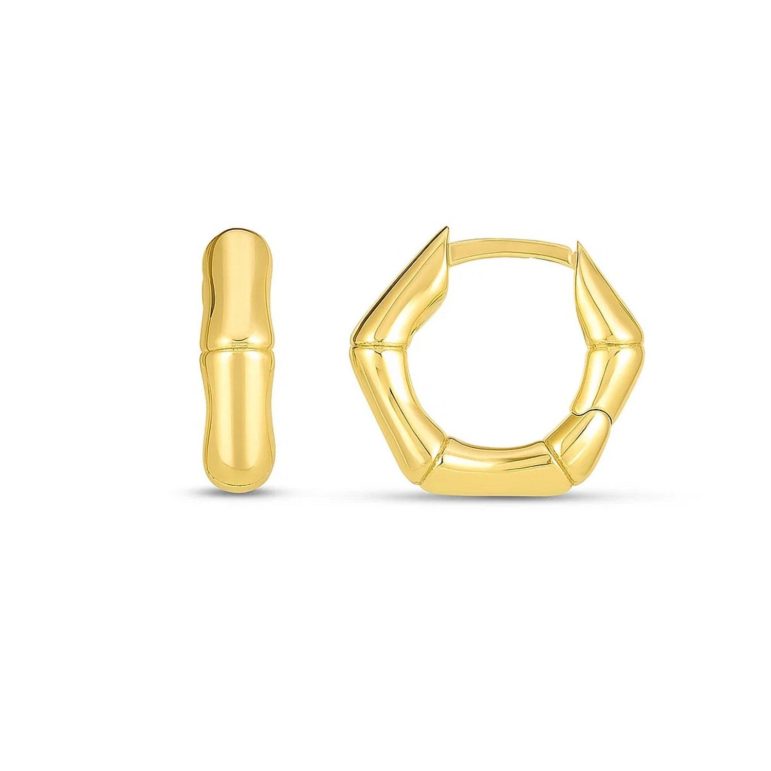 14k Yellow Gold Bamboo Huggie Hoops