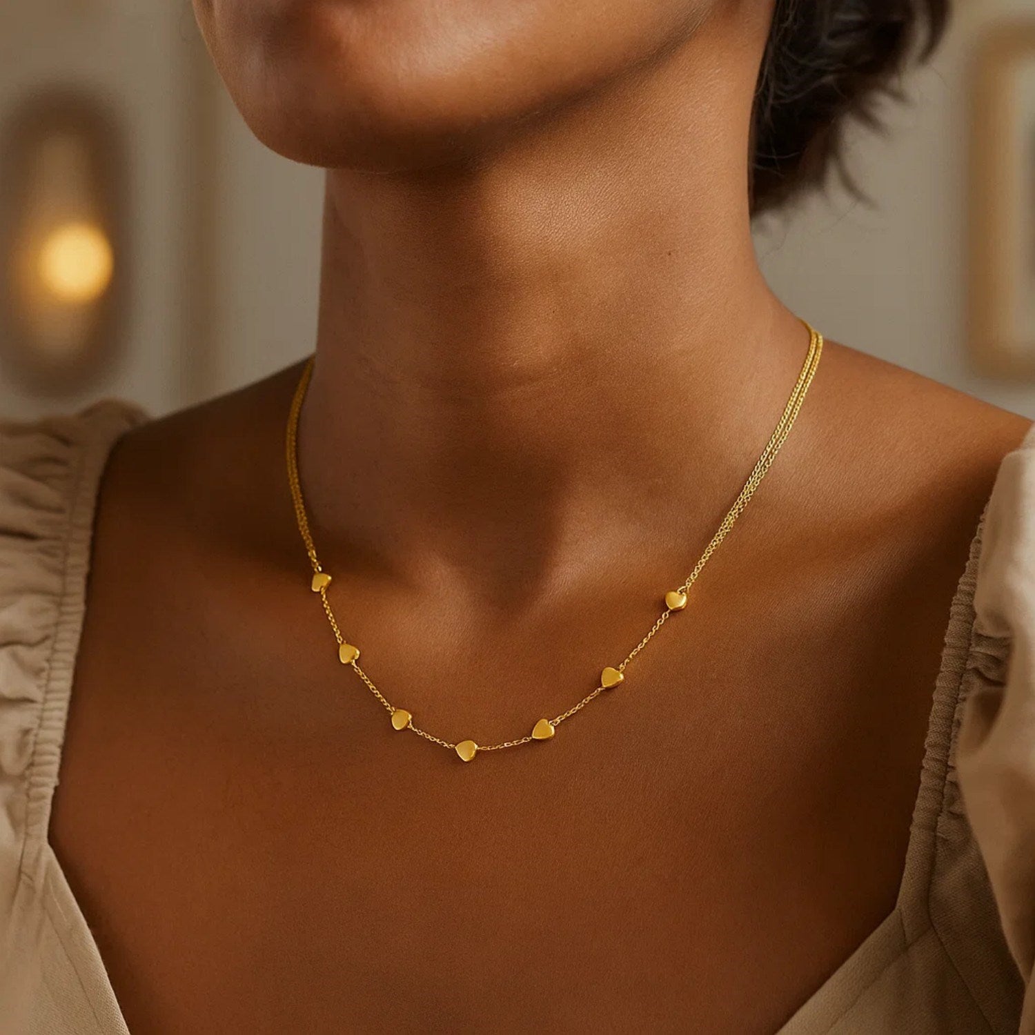 14K Yellow Gold Adjustable Heart Link Necklace