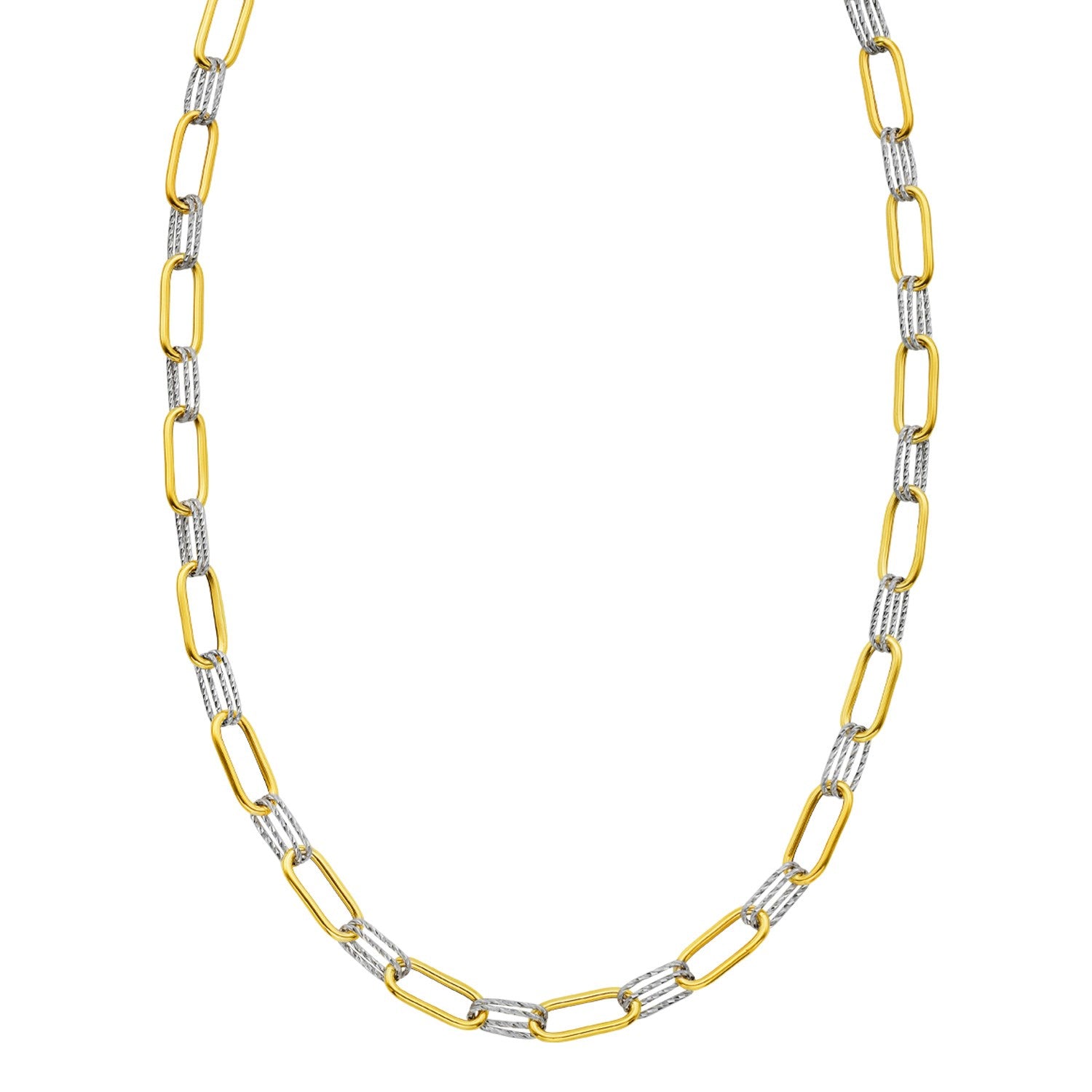 14K Two Tone Gold Diamante Paperclip Necklace (6.20 mm)