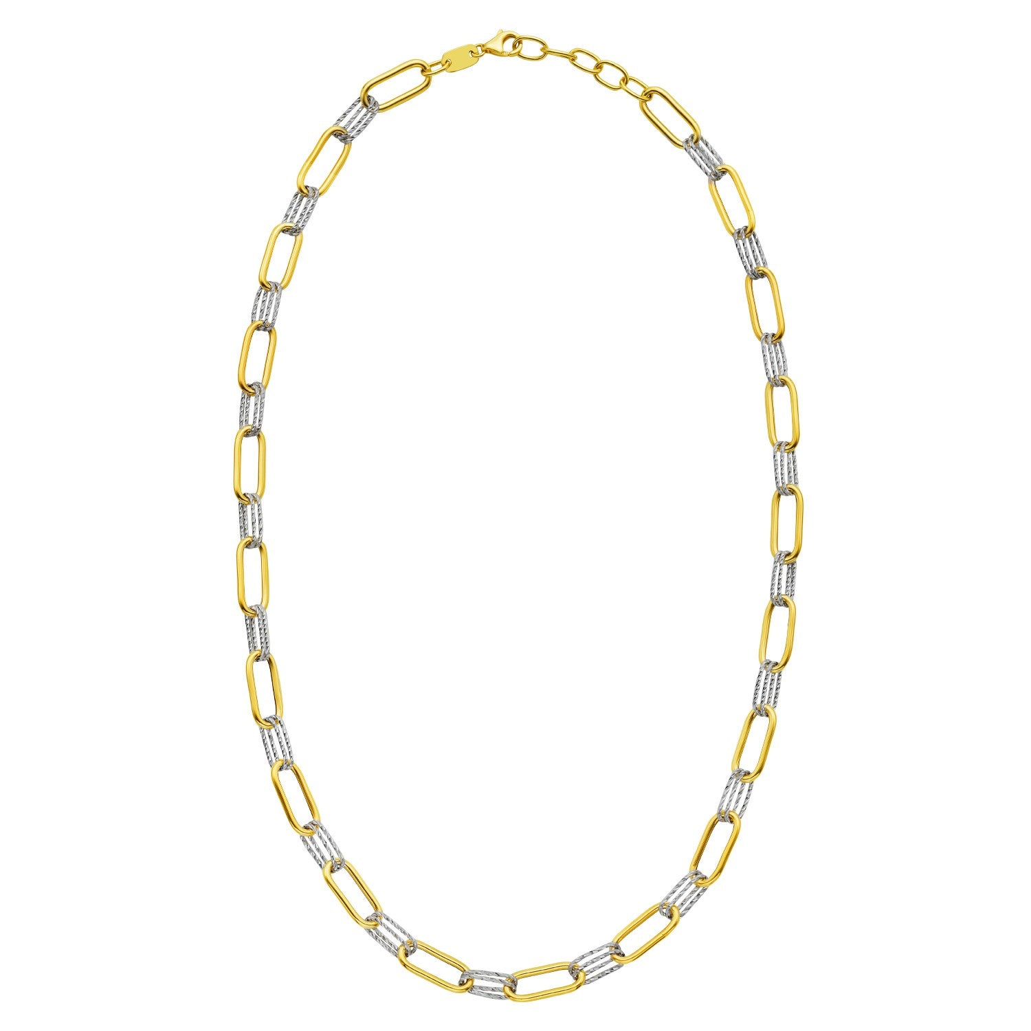 14K Two Tone Gold Diamante Paperclip Necklace (6.20 mm)
