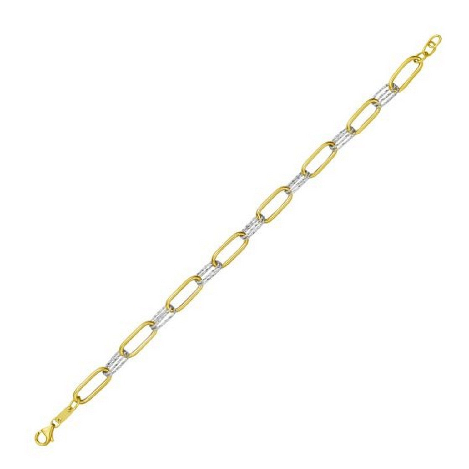 14K Two Tone Gold Diamante Paperclip Necklace (6.20 mm)