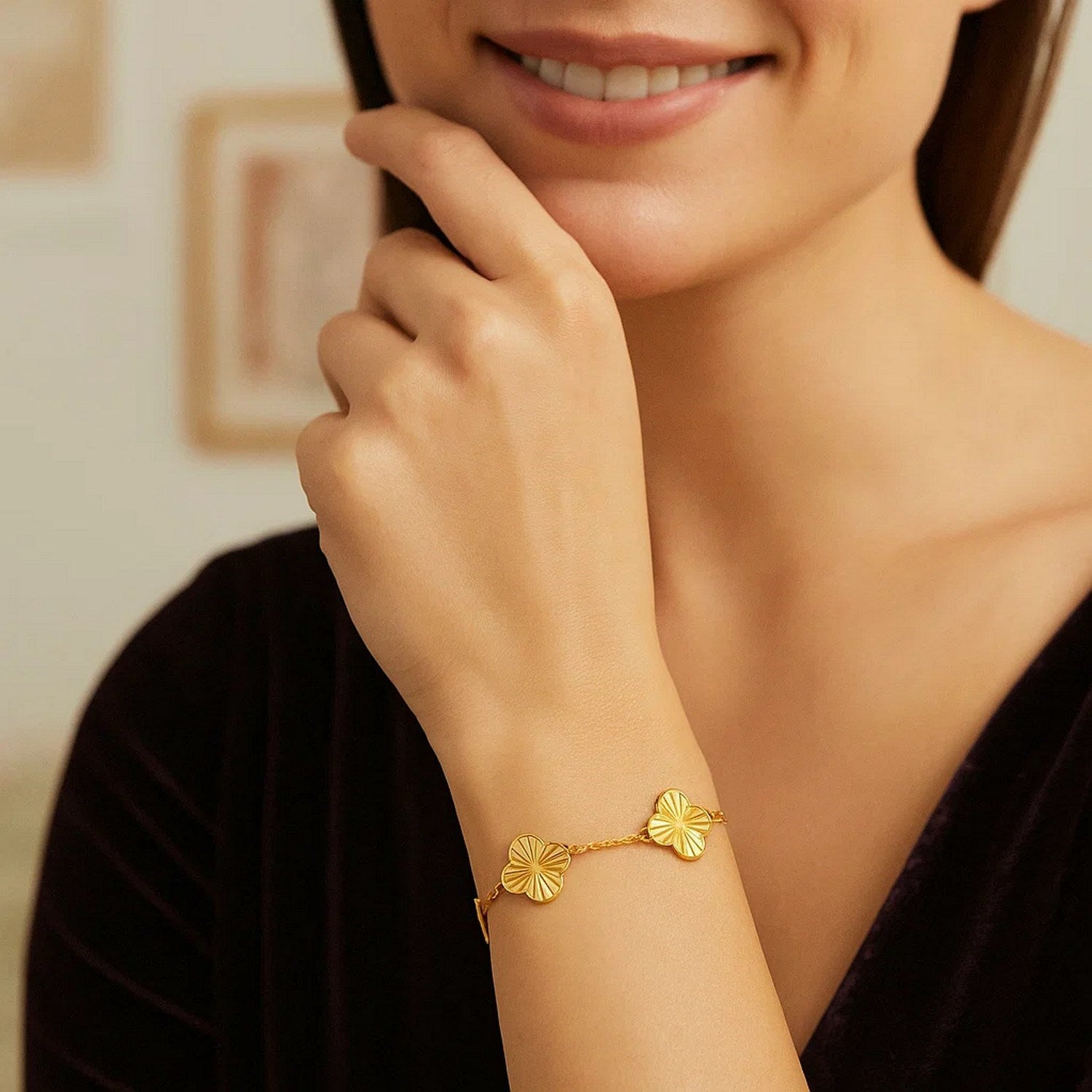 14K Yellow Gold Clover Bracelet