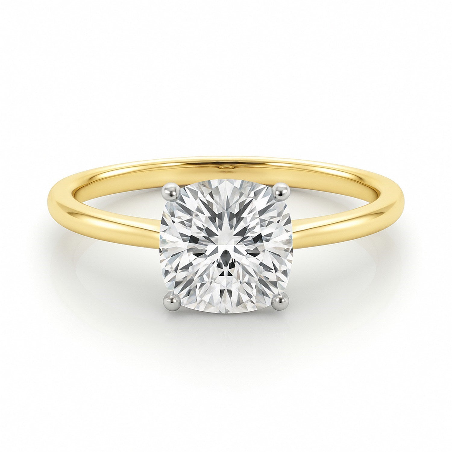2 Carat Cushion Lab Grown IGI G/VS1 Diamond Solitaire Ring in 14K Yellow Gold