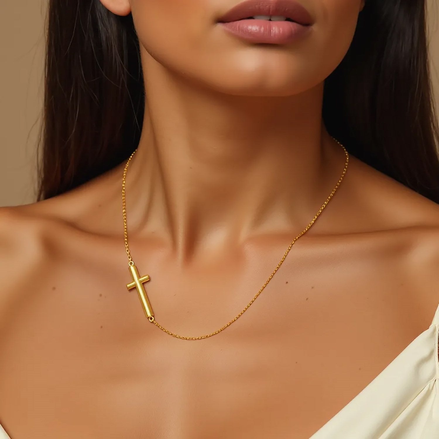 14k Yellow Gold Necklace with a Polished Cross Design