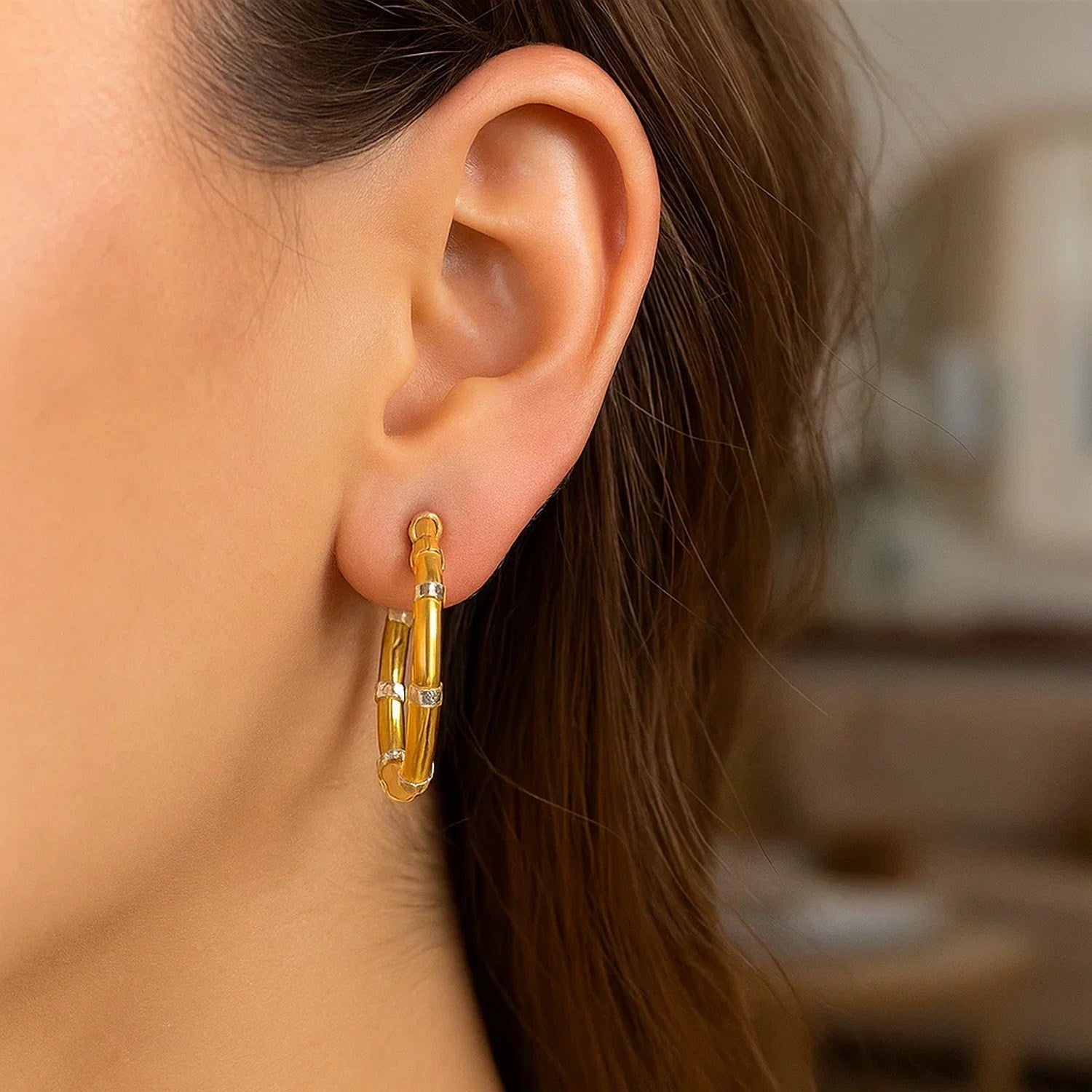 14k Two-Tone Gold Alternate Textured Hoop Earrings