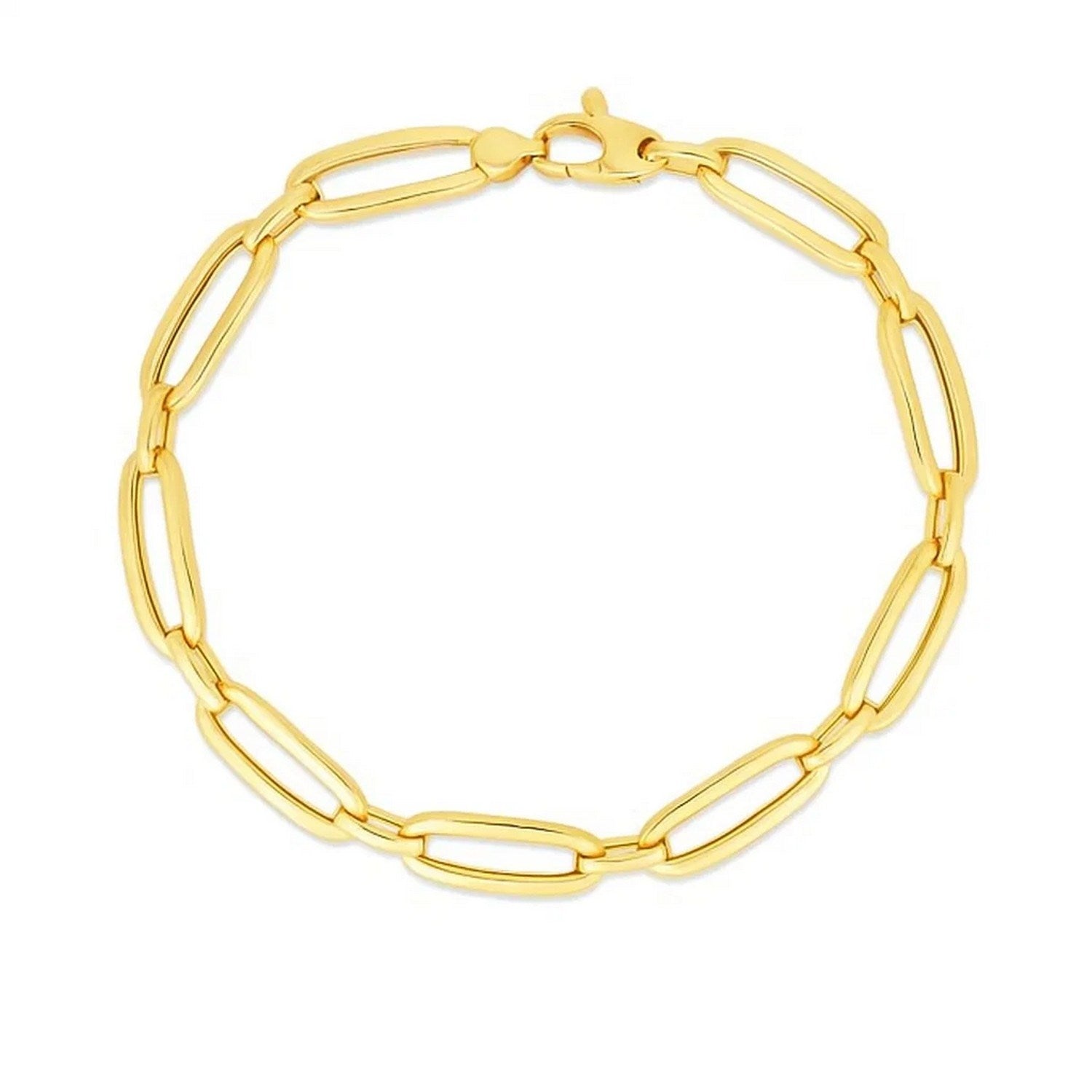 14k Yellow Gold 7 1/4 inch Bombay Paperclip Chain Bracelet (5.60 mm)