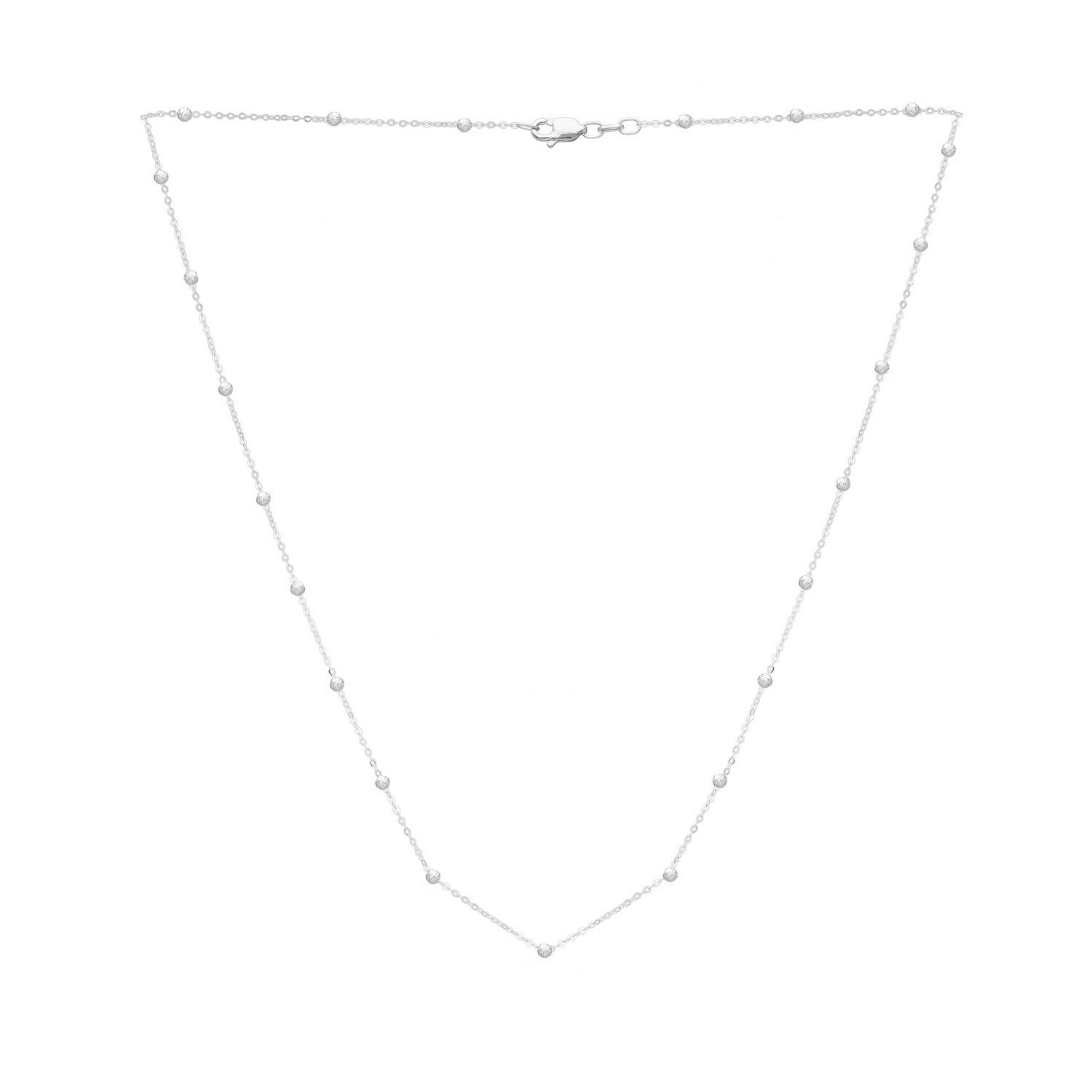 14K White Gold Saturn Bead Chain Necklace