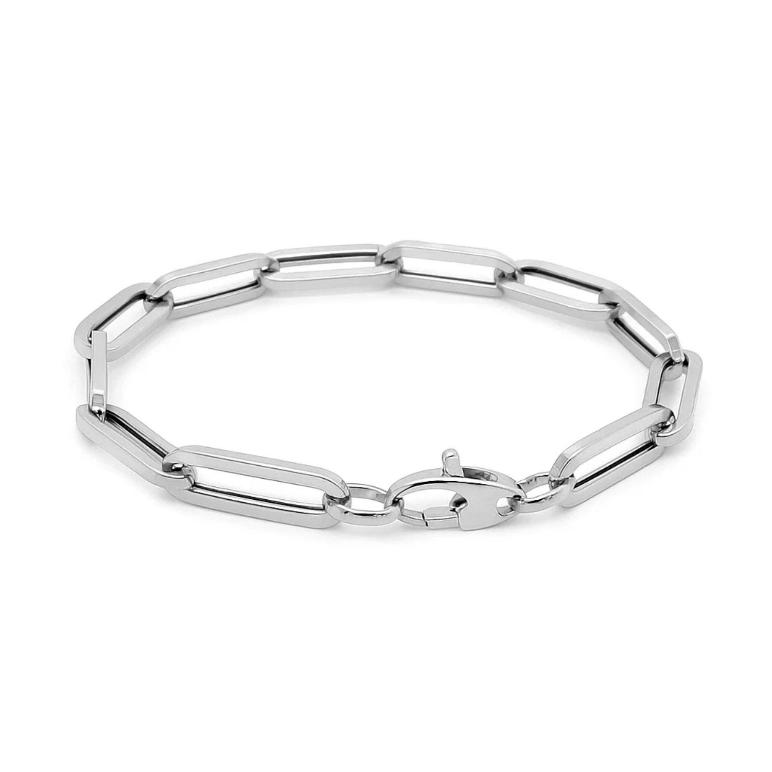 14K White Gold Extra Wide Paperclip Chain Bracelet (6.10 mm)