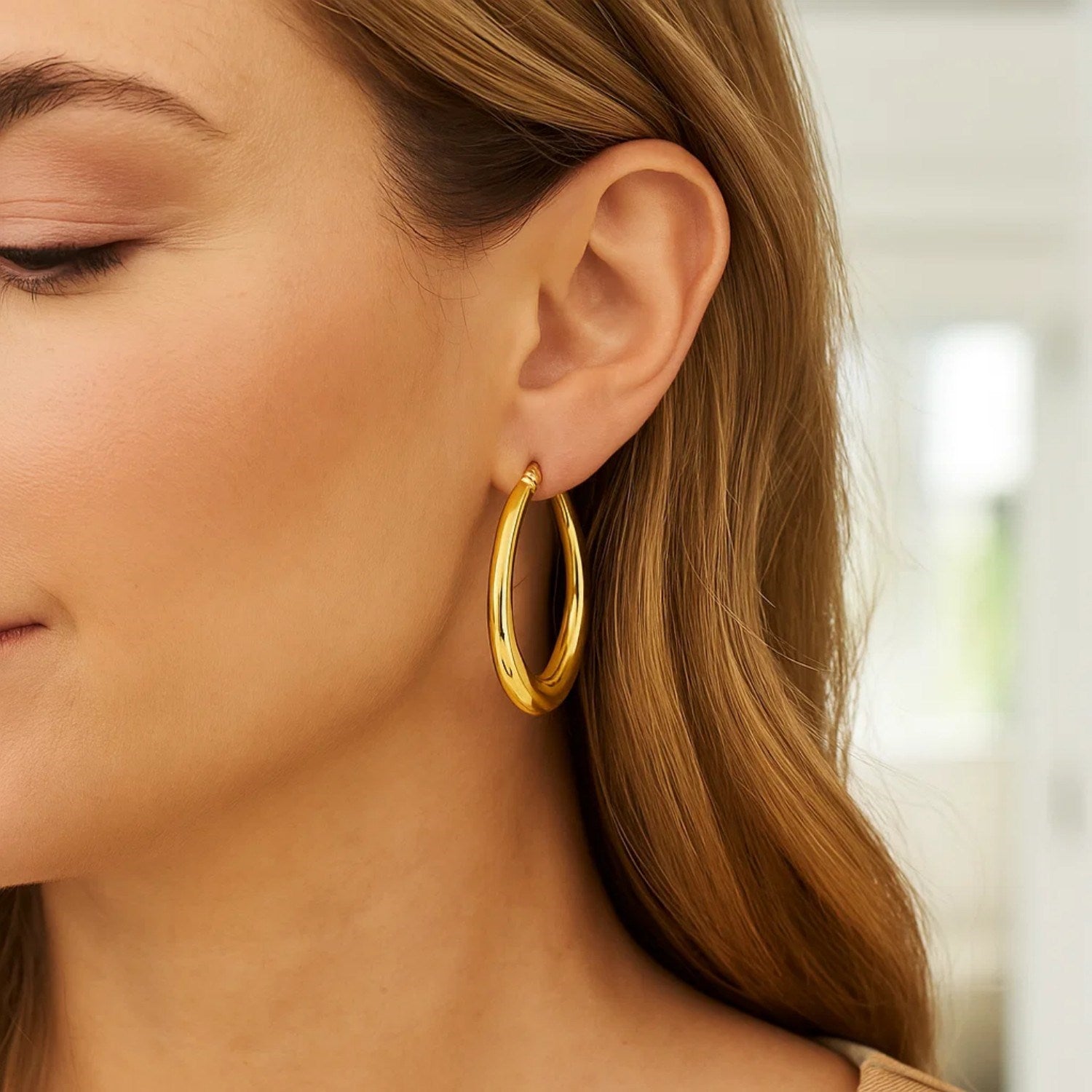 Oval Electroform Hoop Earrings in 14K Yellow Gold