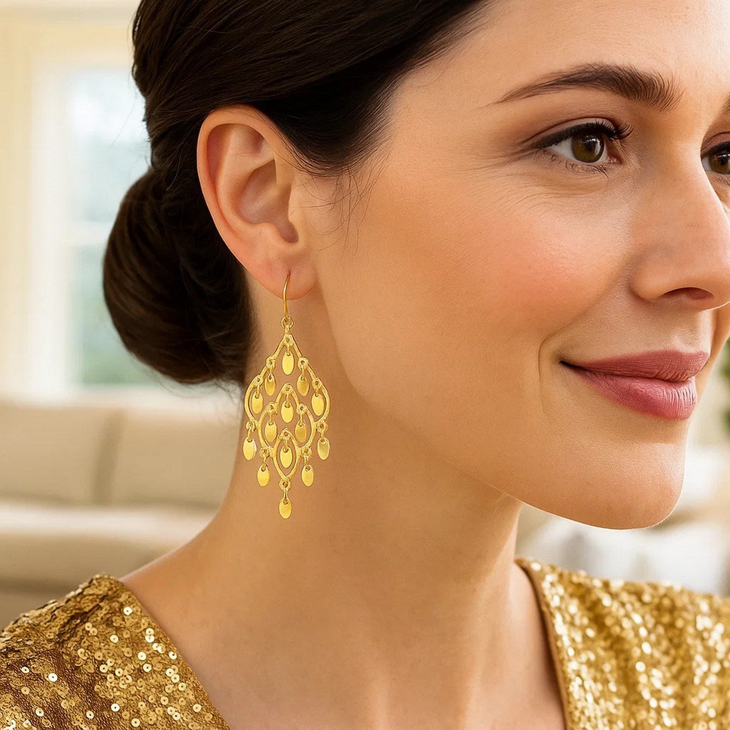 14K Yellow Gold Polished Chandelier Earring