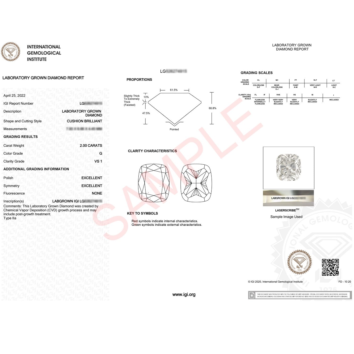 2 Carat Cushion Lab Grown IGI G/VS1 Diamond Solitaire Ring in 14K White Gold