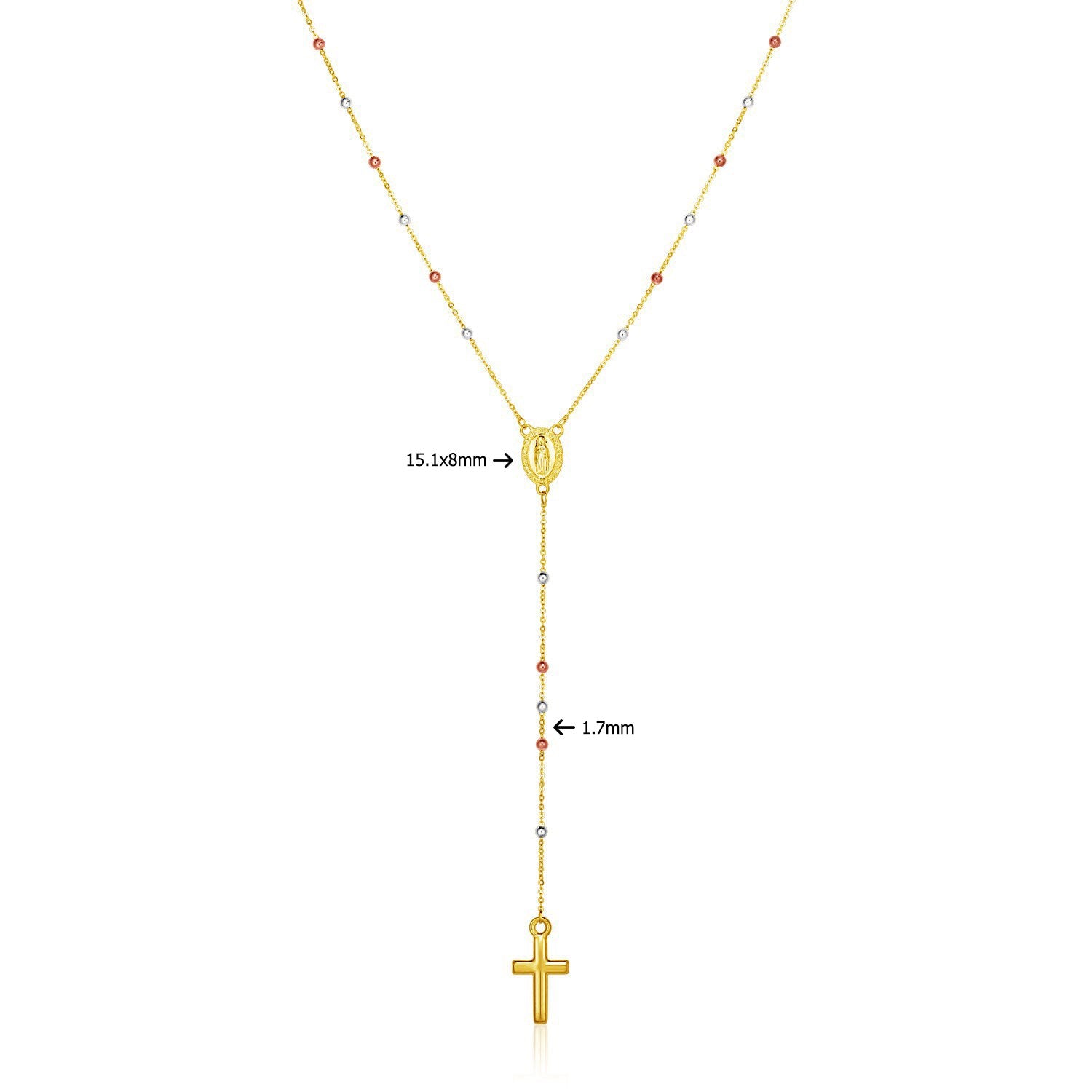 14k Tri Color Gold Lariat Rosary Necklace