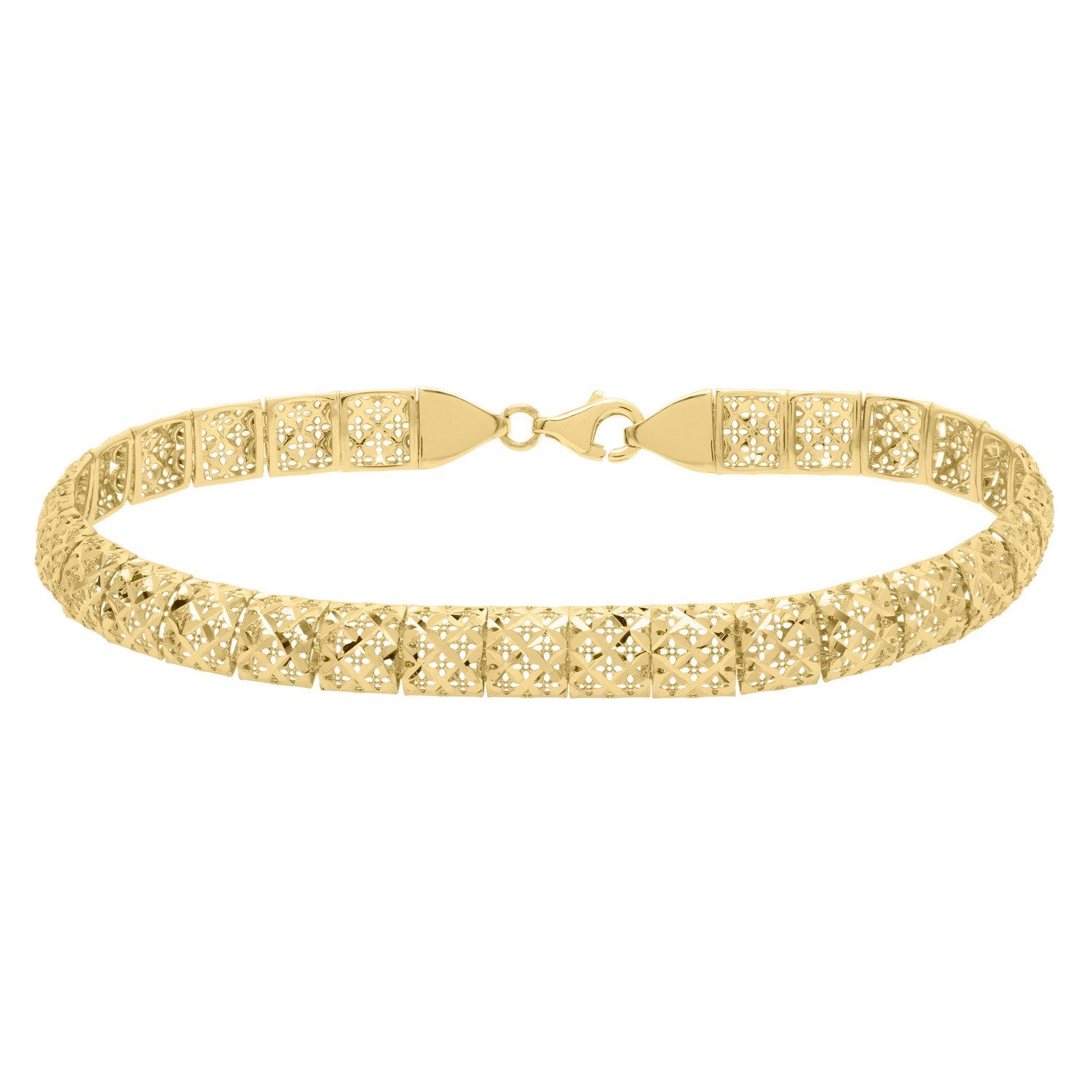 10K Yellow Gold Diamond Cut Square Link Bracelet