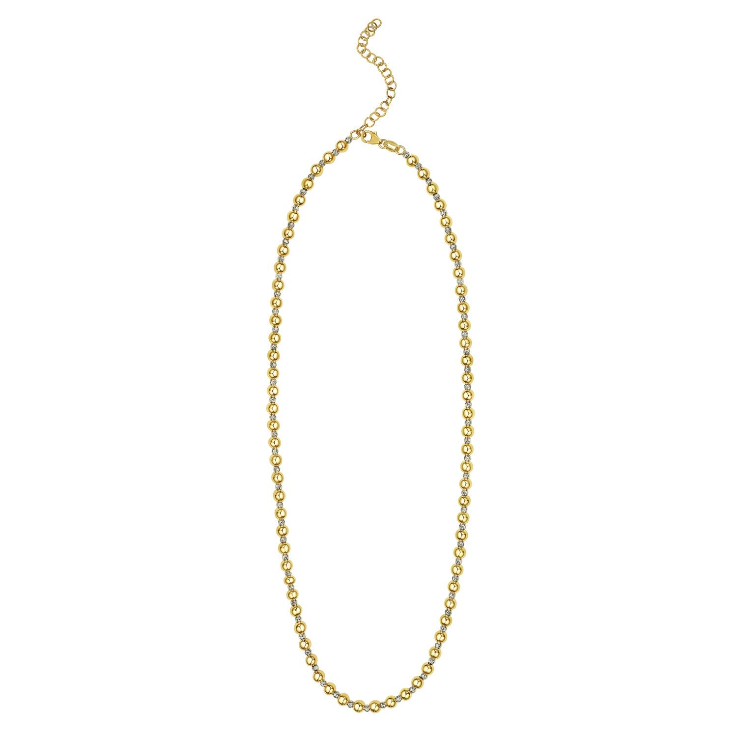 Two Tone Beaded Chain Necklace in 14K Gold