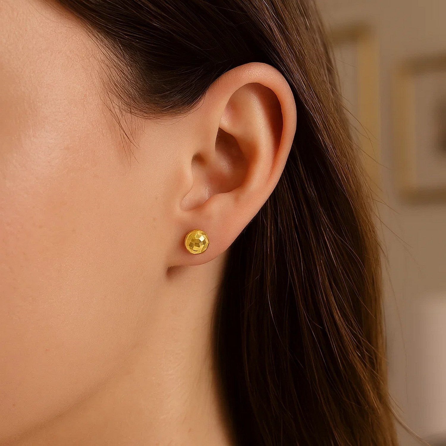 14k Yellow Gold Ball Earrings with Faceted Texture(5mm)