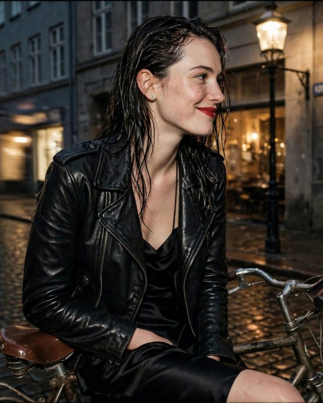Copenhagen, after the rain. The studs, a leather jacket.